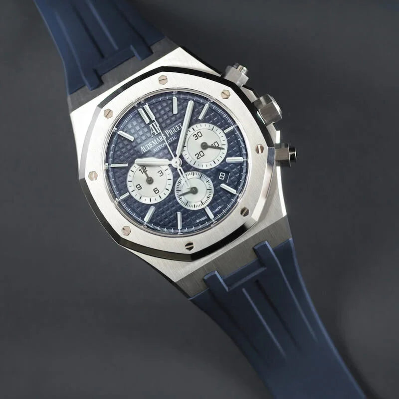 Bracelet RubberB APB41 Bleu abysse pour Audemars Piguet Royal Oak 41mm sur cuir ou Bracelet métal - Classic Series - vue principale