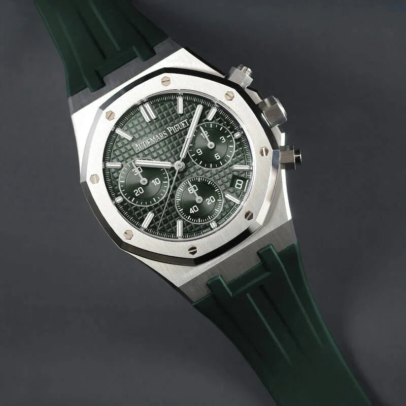 Bracelet RubberB APB41 vert chasseur pour Audemars Piguet Royal Oak 41mm sur cuir ou Bracelet métal - Classic Series - vue principale