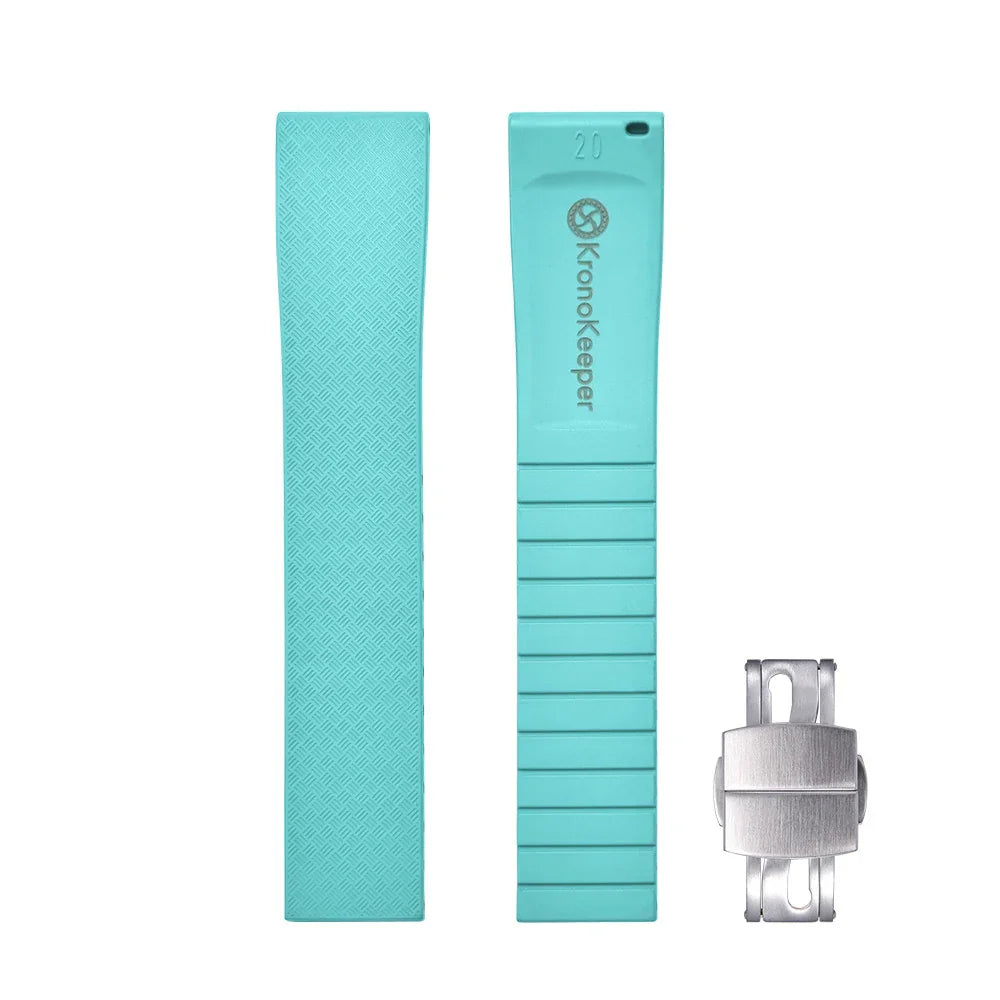 Bracelet en caoutchouc KronoKeeper réglable avec boucle déployante - Cyan - vue principale