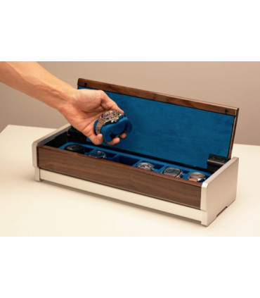 Aubliq 6 watch box in aluminium and walnut veneer