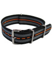 Bracelet nylon NATO Noir/Gris/Noir/Orange