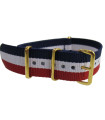 Watch NATO strap Blue/White/Red with gold buckles