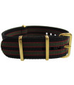 Watch NATO strap Black/Red/Khaki with gold buckles