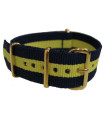 Watch NATO strap Blue/Yellow with gold buckles