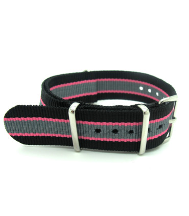 Bracelet nylon NATO Noir/Rose/Gris