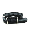 Bracelet nylon NATO noir/gris fines bandes