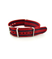 Bracelet nylon nato Rouge deux bandes bleu