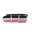 Bracelet NATO nylon bleu marine/blanc/rose