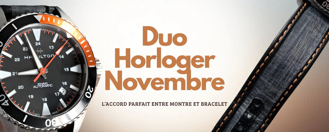 Montre Hamilton Khaki automatique avec bracelet cuir, Duo Horloger Novembre, accessoires misterchrono.com