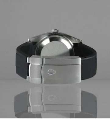 Bracelet de montre en caoutchouc noir avec boucle déployante en acier, accessoire luxe misterchrono.com