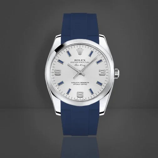 Montre de luxe avec cadran argenté et bracelet bleu, accessoire pour montre sur misterchrono.com