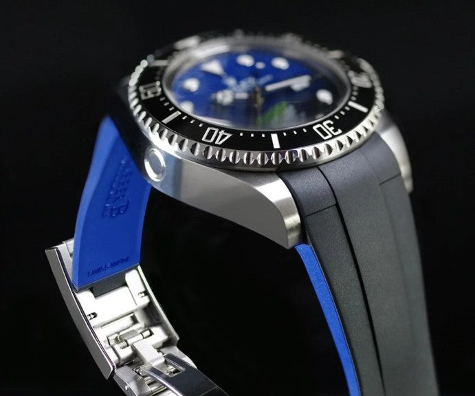 Bracelet RubberB M208 Noir/Bleu pour Rolex Deepsea 126660