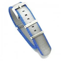 Bracelet de montre NATO gris et bleu avec boucle en acier, accessoire pour montre de luxe