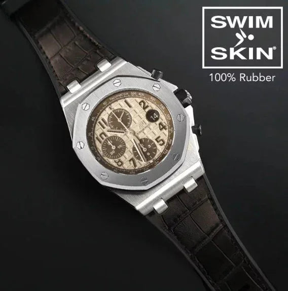 Montre de luxe avec bracelet SWIMSKIN imitation cuir, accessoire misterchrono.com.