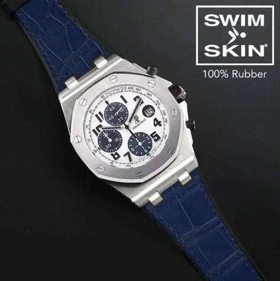 Montre de luxe avec bracelet bleu SWIMSKIN 100% caoutchouc, accessoire misterchrono.com