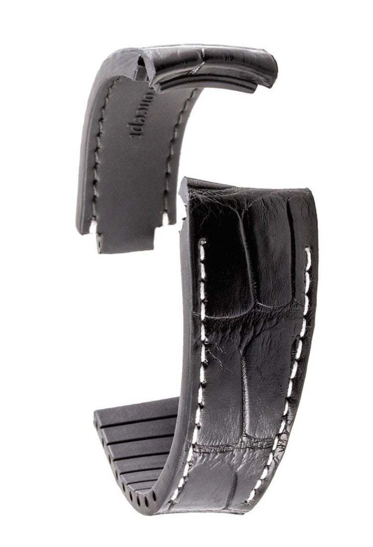 R-Strap Bracelet Aligator pour Rolex - Noir avec surpiqure blanche