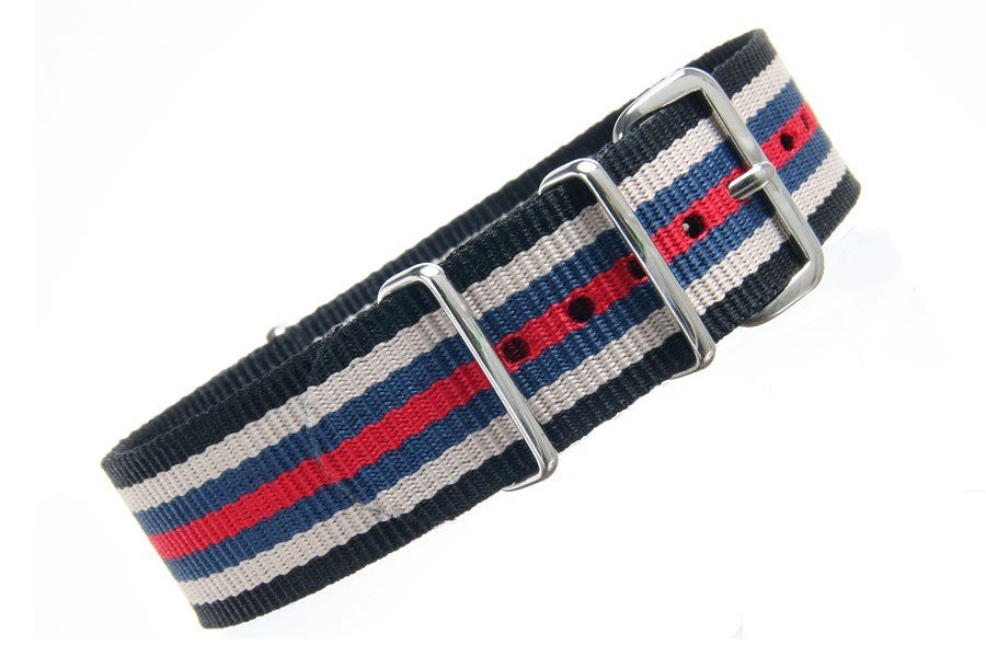 Bracelet nylon NATO Noir/Blanc/Rouge/Bleu