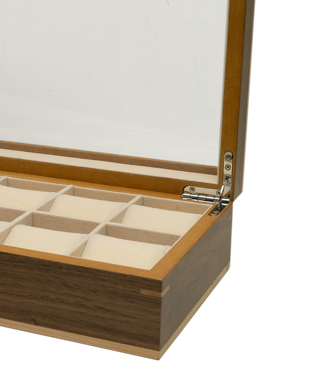 Boîte à montres Clipperton 10 en bois marron avec couvercle en verre - vue profil