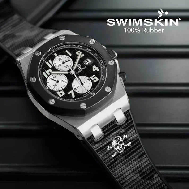 Montre de luxe chronographe avec bracelet SWIMSKIN en caoutchouc, accessoires misterchrono.com