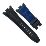 Bracelet de montre luxe en cuir bleu et caoutchouc noir, accessoire misterchrono.com
