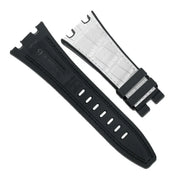 Bracelet de montre en cuir blanc et caoutchouc noir, accessoire luxe misterchrono.com