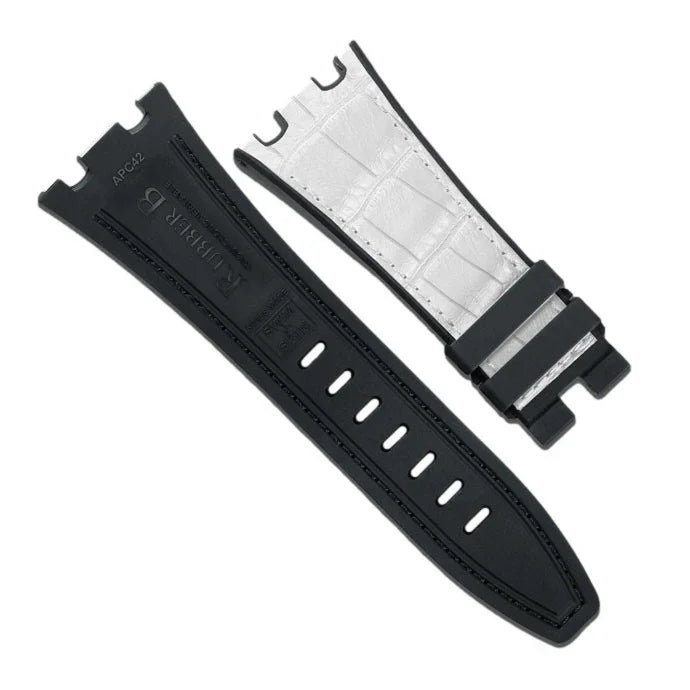 Bracelet de montre en cuir blanc et caoutchouc noir, accessoire luxe misterchrono.com