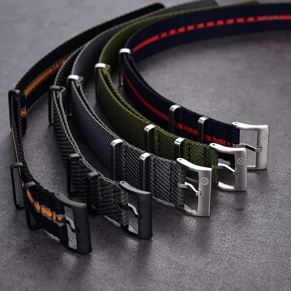 Bracelet NATO Premium PVD - Noir/Gris/Orange - vue détail