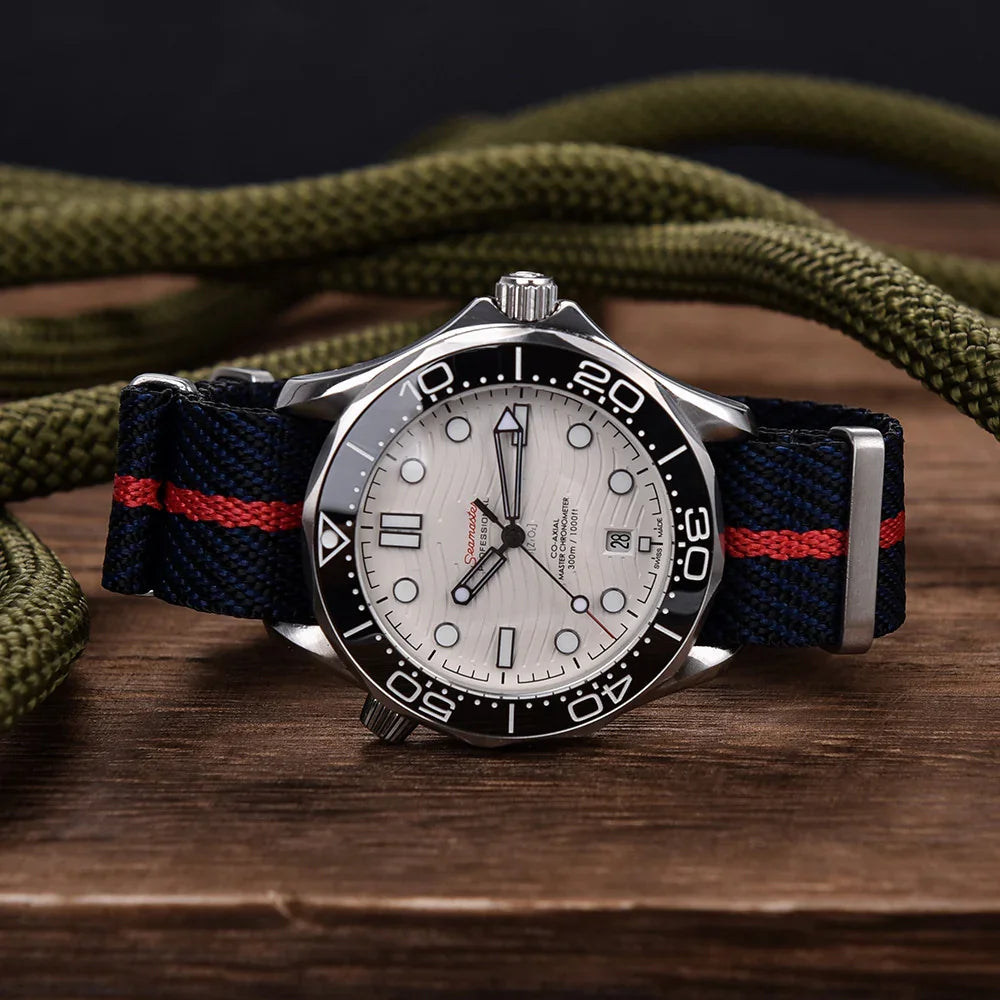 Bracelet NATO Premium PVD - Noir/Gris/Orange - vue profil