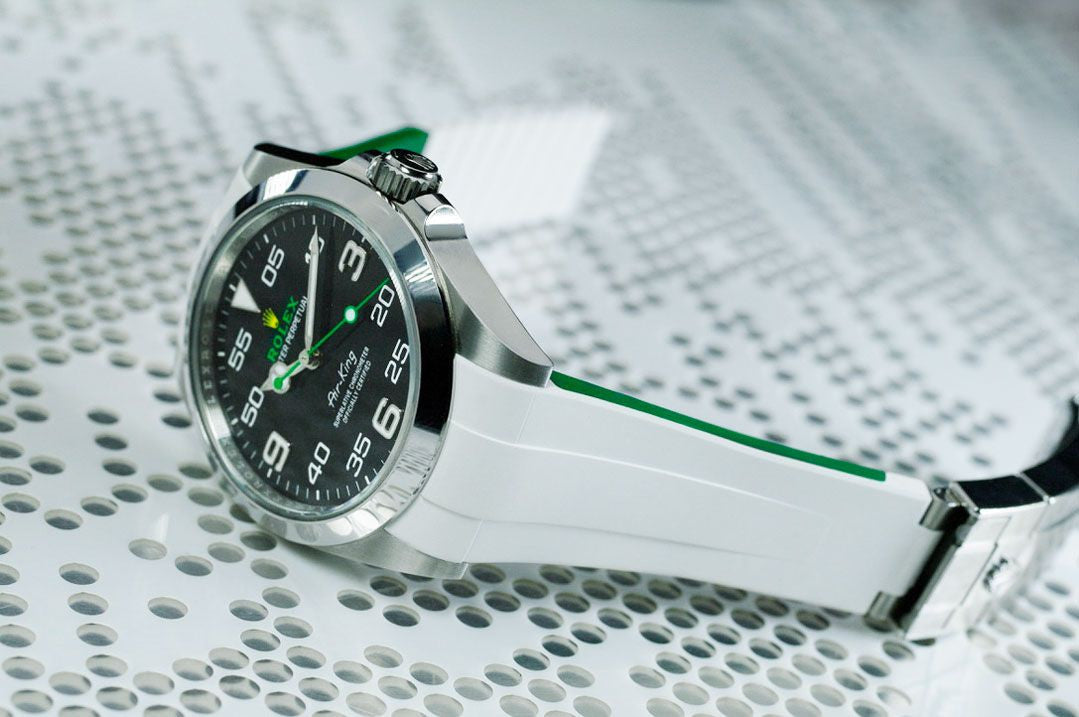 Rubber B Strap for Rolex Air-King 126900 - M215 White/Green