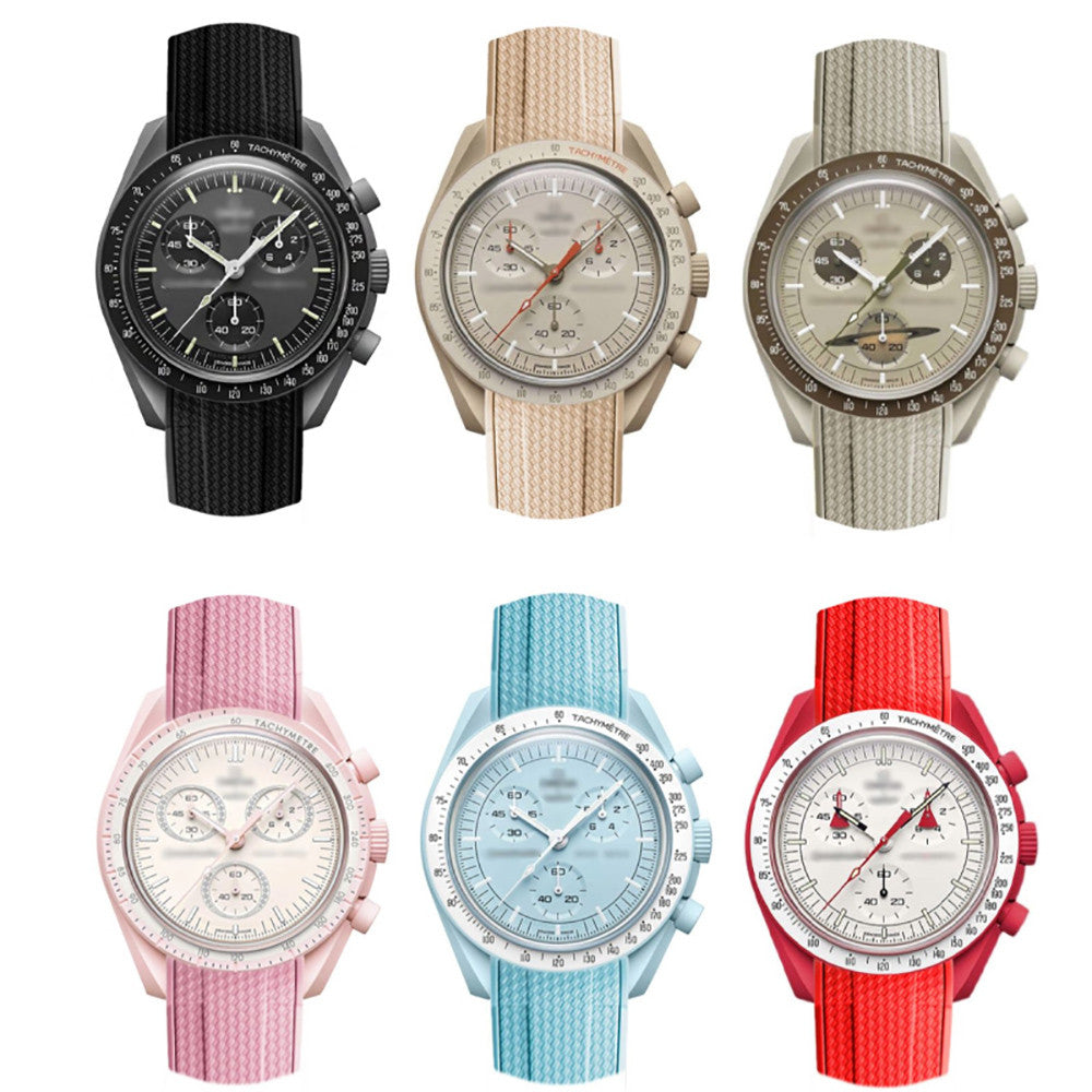 Bracelet caoutchouc texturé pour Omega MoonSwatch -  -  noir/ noir