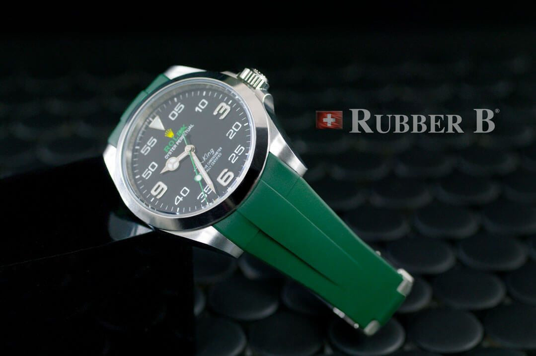 Rubber B Strap for Rolex Air-King 126900 - M215 Black/Green