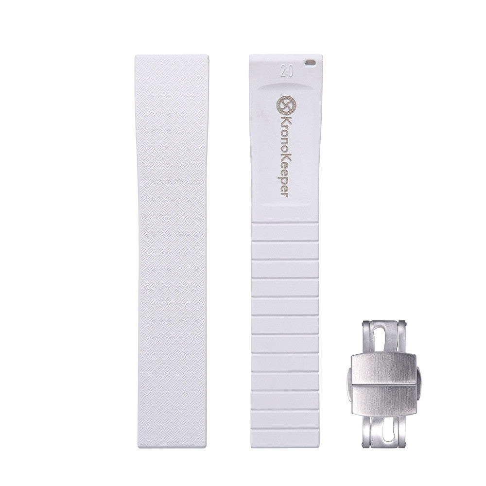 Bracelet en caoutchouc KronoKeeper réglable avec boucle déployante - blanc