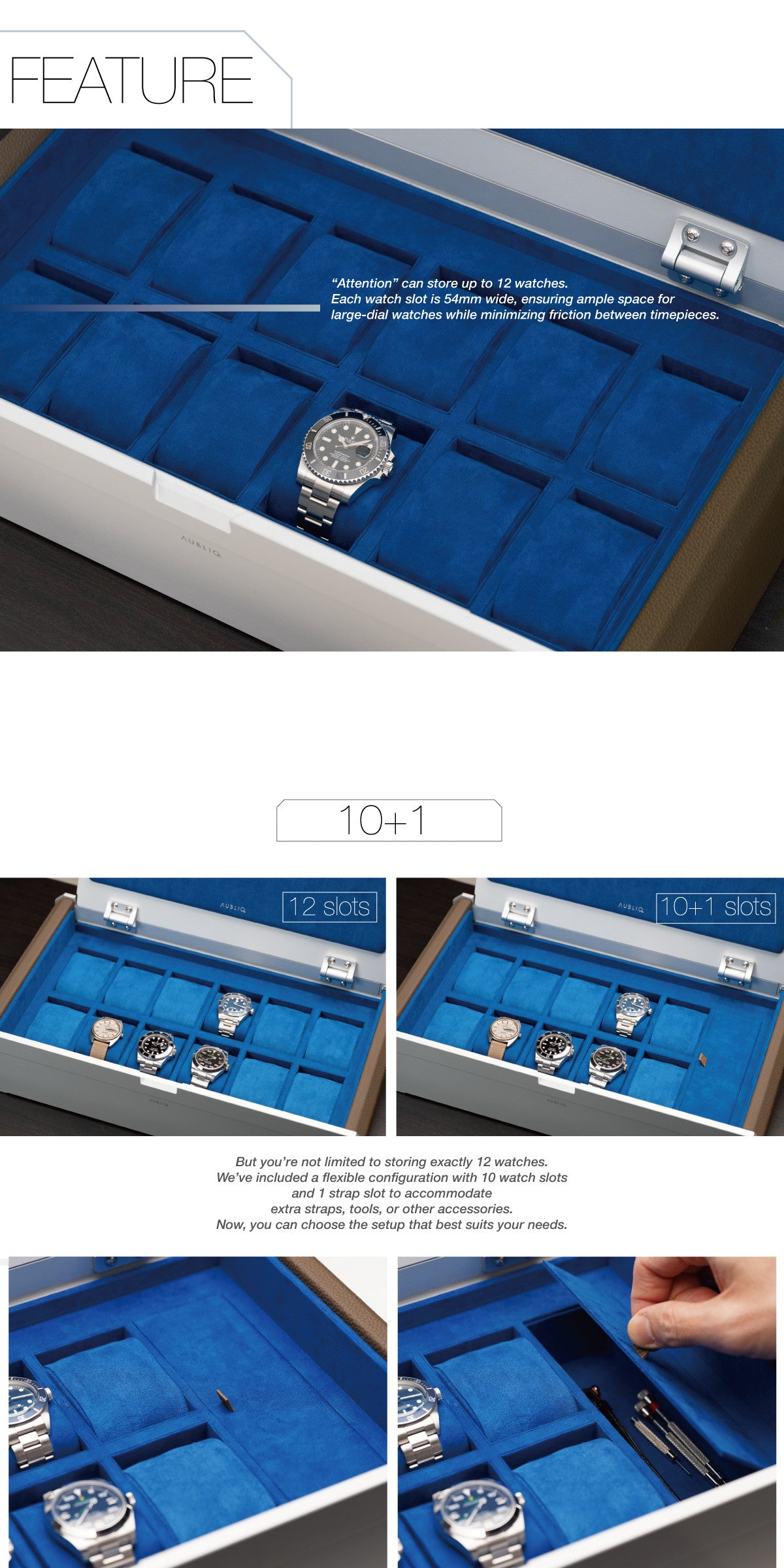 Aubliq Coffret 10/12 montres en Aluminium clair et cuir