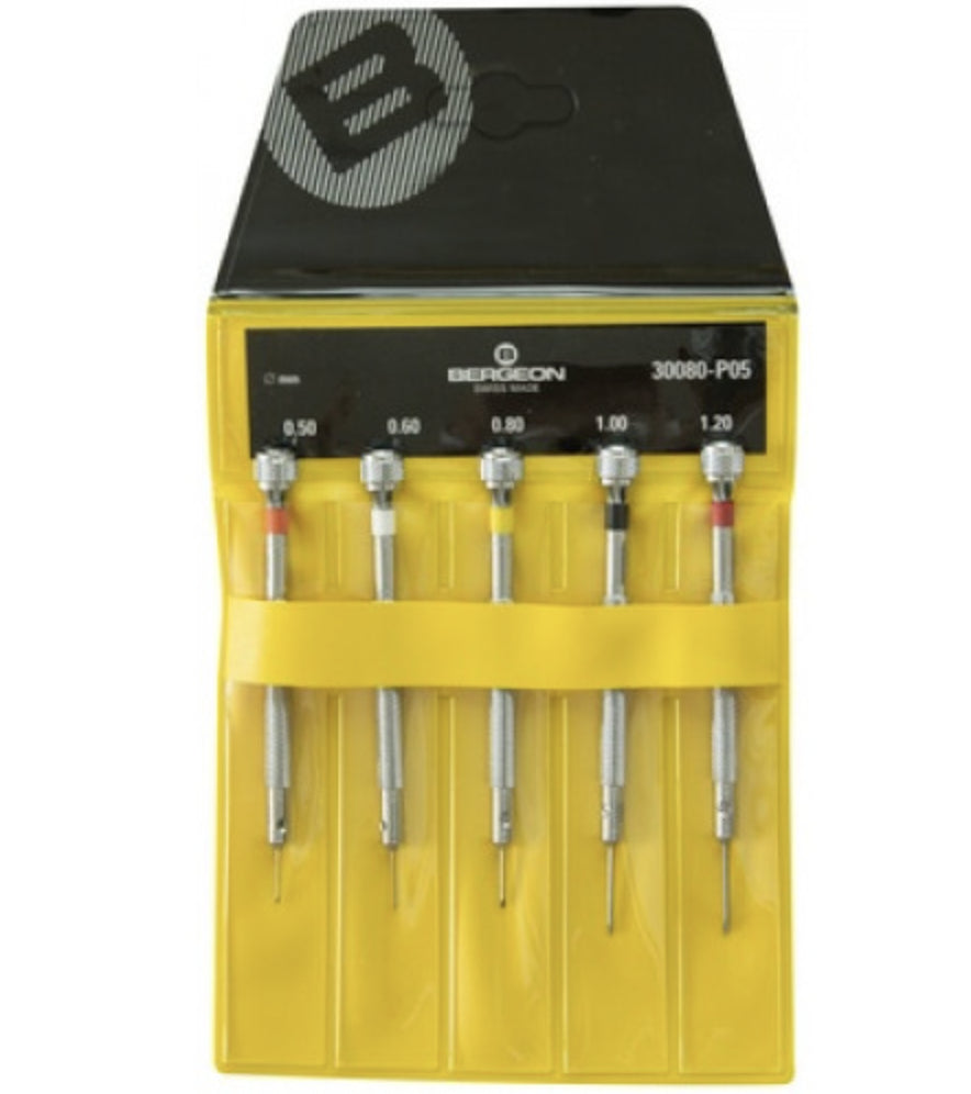 Bergeon - Assortiments de 5 tournevis d'horloger en laiton chromé