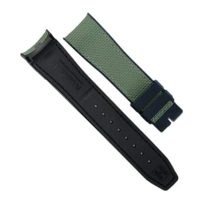 Bracelet de montre vert kaki en tissu et caoutchouc, accessoire luxe misterchrono.com