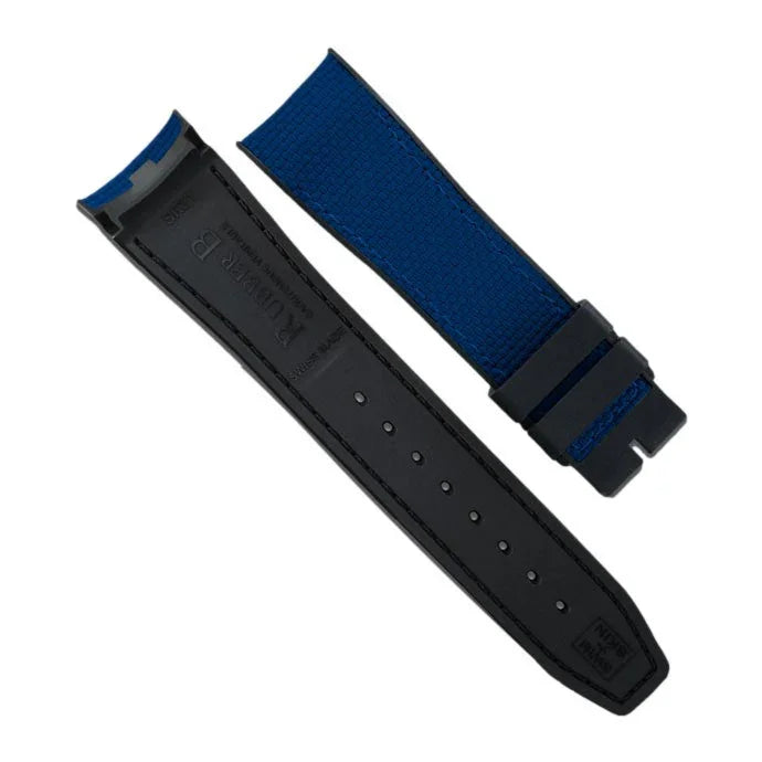 Bracelet de montre bleu et noir en textile et caoutchouc pour montres de luxe, misterchrono.com