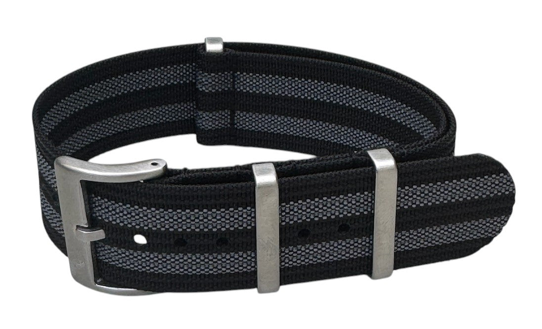 Bracelet NATO nervuré KronoKeeper - Bond Noir/Gris