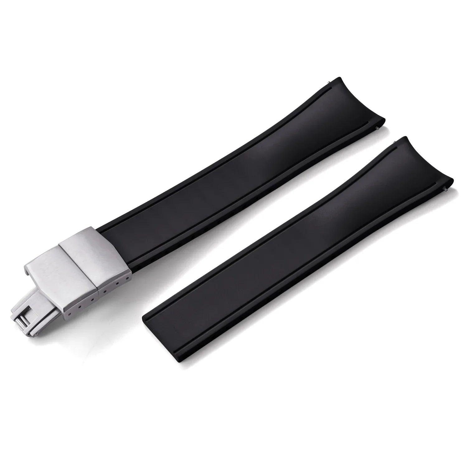 Bracelet incurvé en caoutchouc KronoKeeper réglable avec boucle déployante - Noir - vue principale