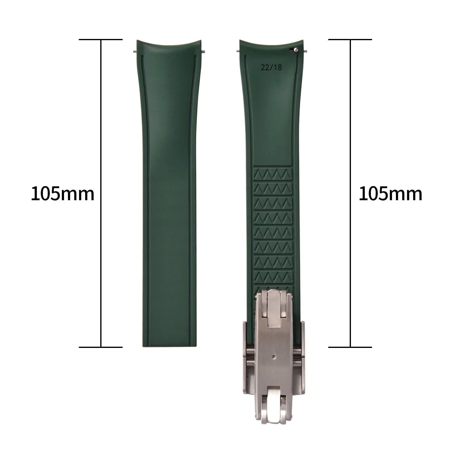 Bracelet incurvé en caoutchouc KronoKeeper réglable avec boucle déployante - Noir - vue profil