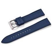 Bracelet de montre bleu en silicone texturé avec boucle argentée, accessoire misterchrono.com