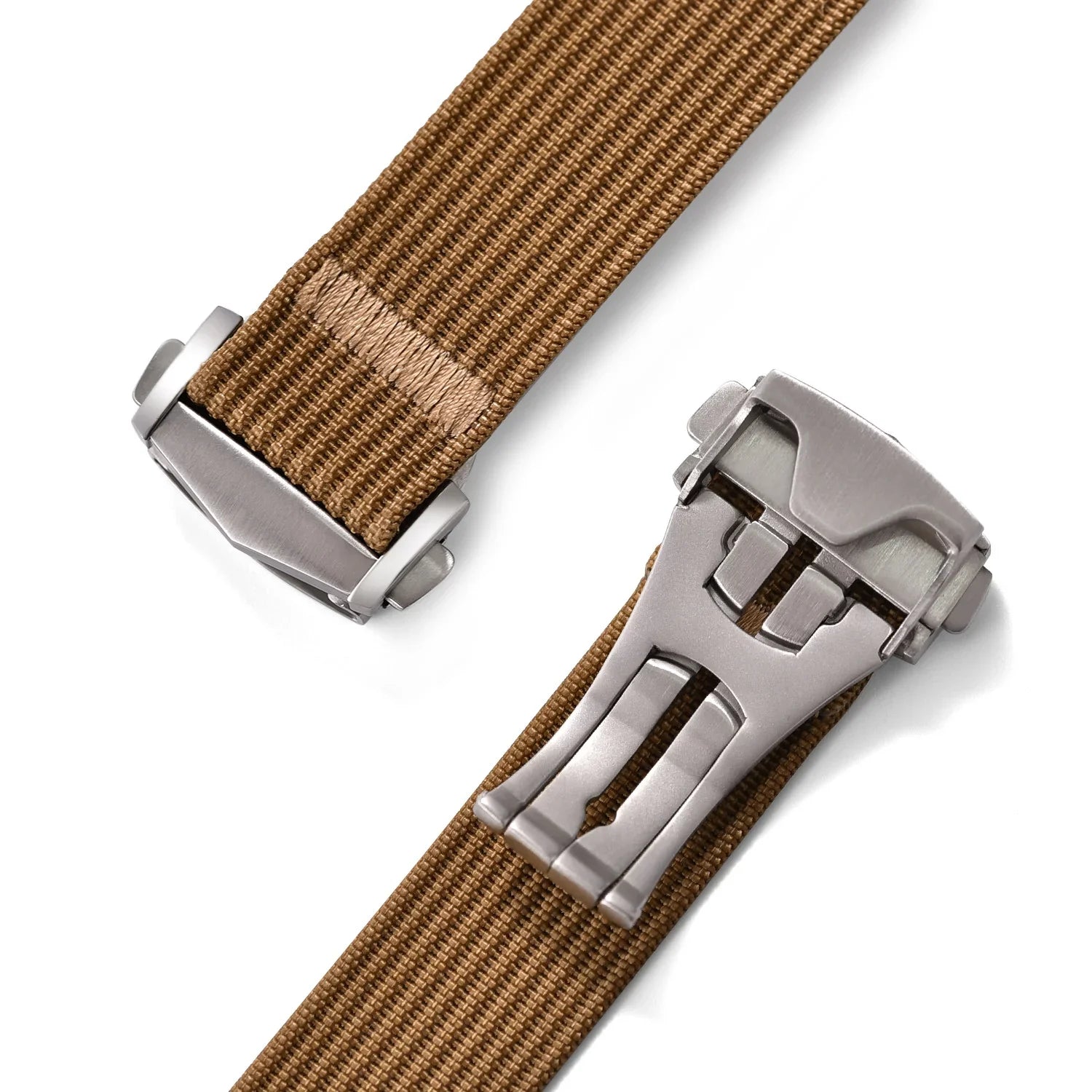 Bracelet de montre NATO marron avec boucle déployante acier, accessoire misterchrono.com