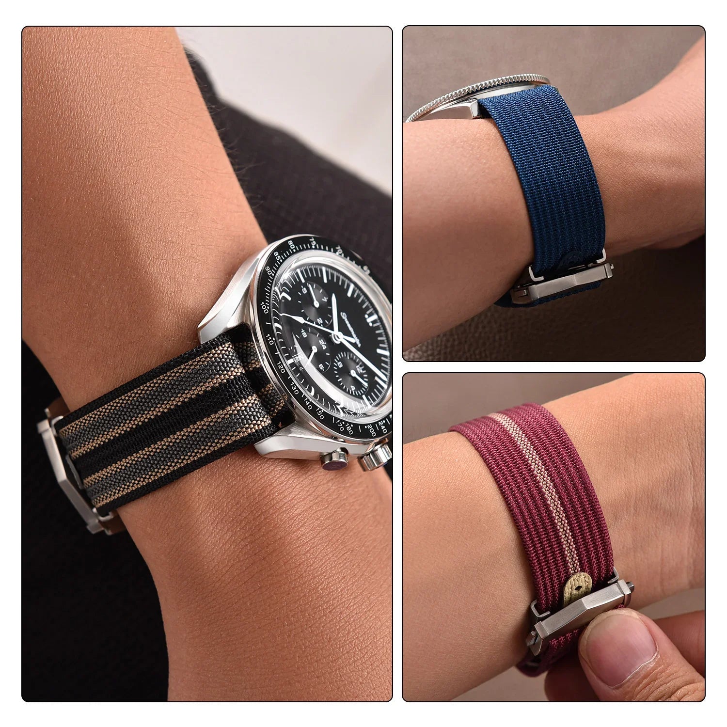 Bracelet NATO nervuré KronoKeeper avec boucle déployante - Noir/Rouge - vue 7