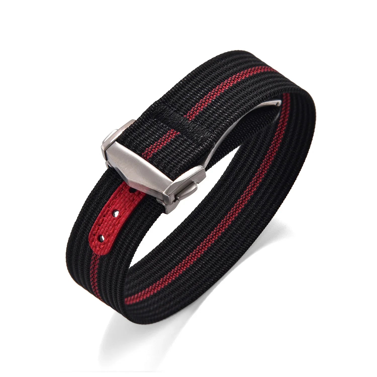 Bracelet NATO nervuré KronoKeeper avec boucle déployante - Noir/Rouge - vue principale