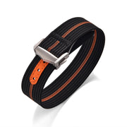 Bracelet de montre en tissu noir à motif orange avec boucle acier, accessoire luxe misterchrono.com