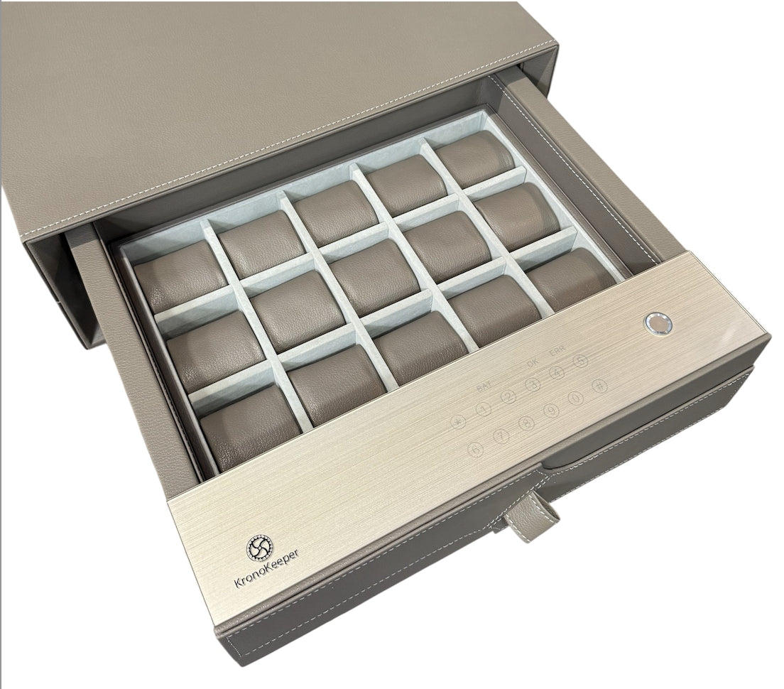 Coffre fort tiroir pour 15 montres KronoKeeper en cuir vegan