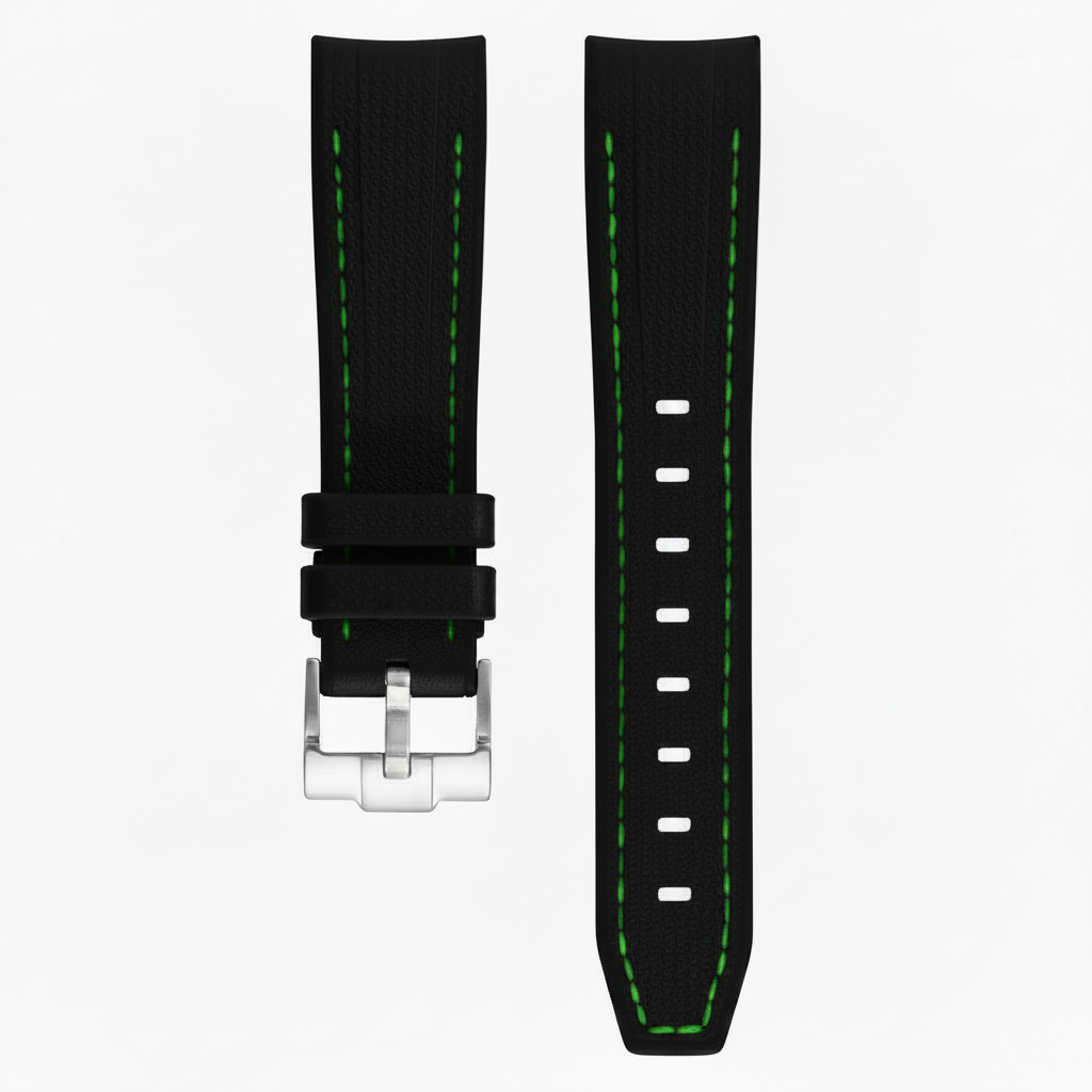 Bracelet caoutchouc texturé pour Omega MoonSwatch - - noir/ vert