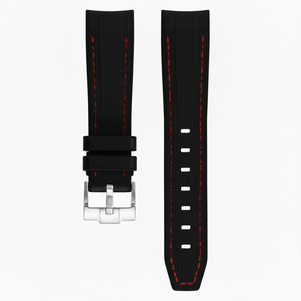 Bracelet caoutchouc texturé pour Omega MoonSwatch - noir/ rouge