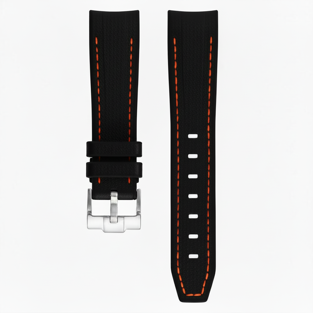 Bracelet caoutchouc texturé pour Omega MoonSwatch - noir/ orange