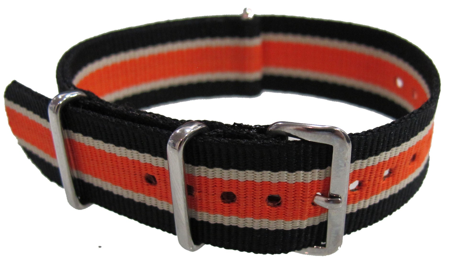 Bracelet nylon NATO Noir/orange/blanc