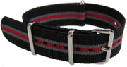 Bracelet nylon NATO noir/rouge/gris